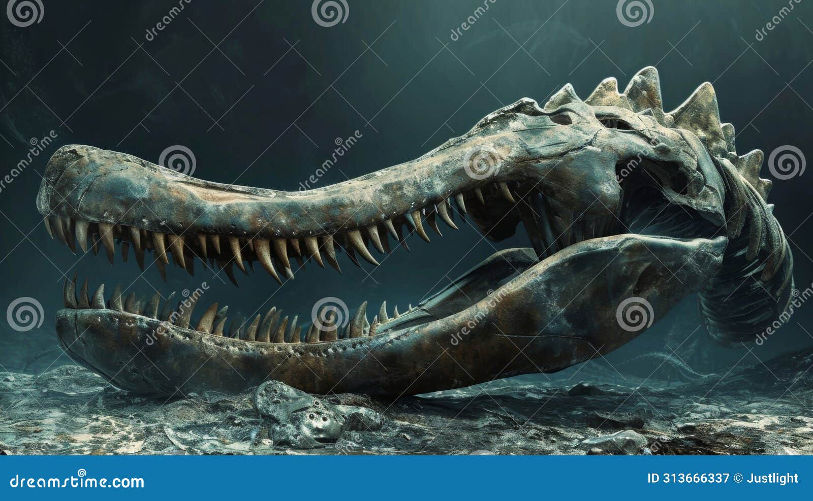 the powerful jawbone of a mosasaurus rests a the bones offering a glimpse into the terrifying prehistoric predator