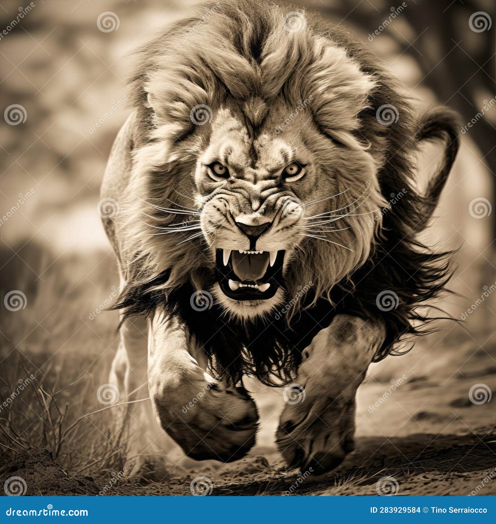 Premium AI Image  The male lion roars AI Generated