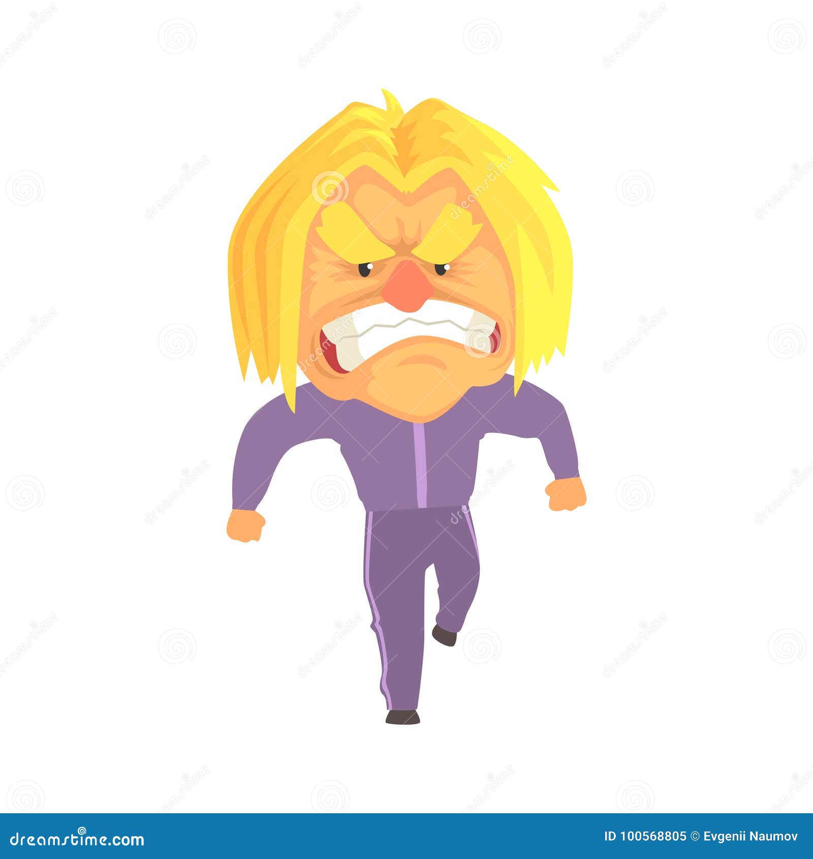 Powerful Muscular Angry Man with Aggressive Facial Expressions Cartoon