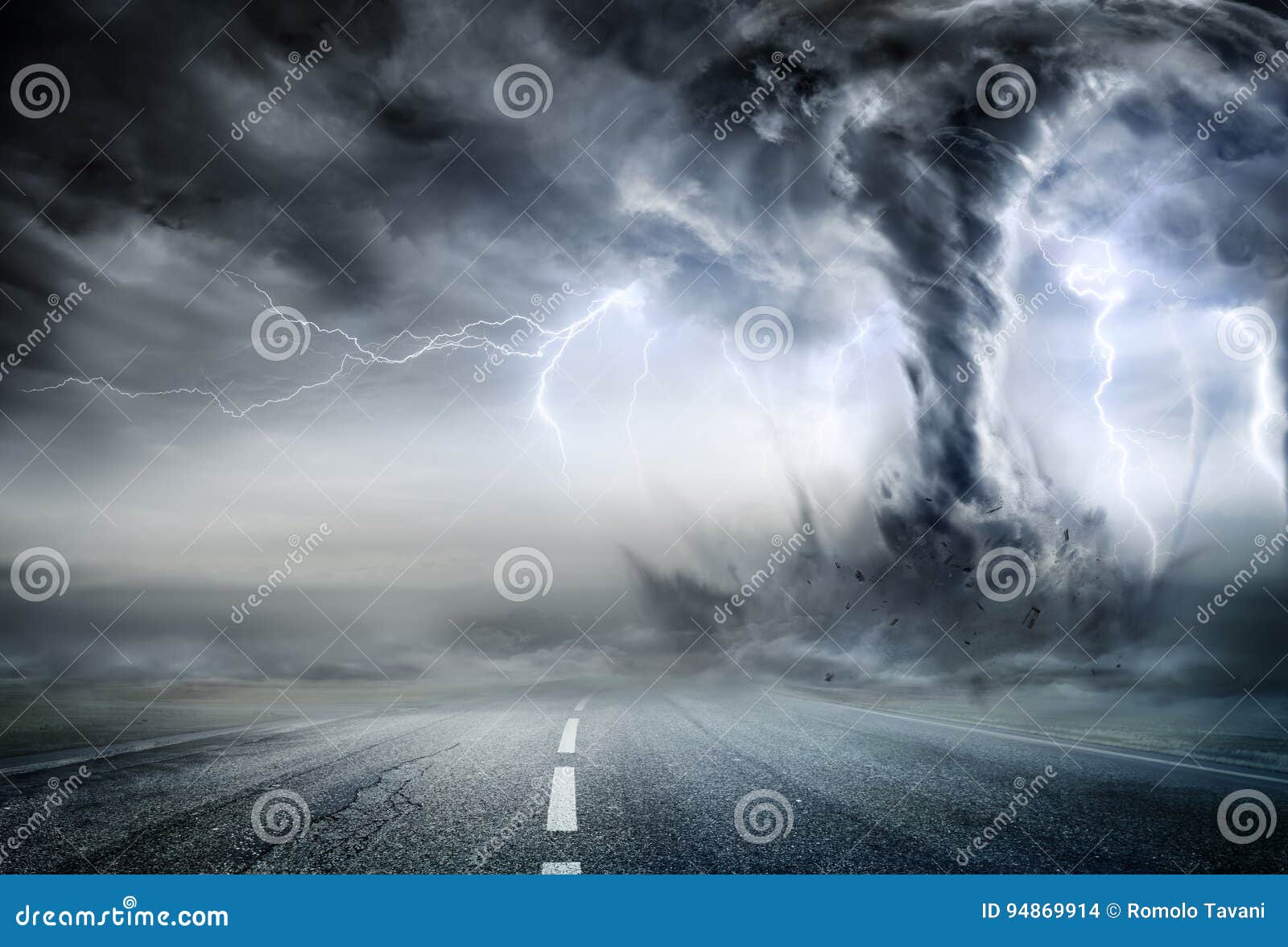 powerful tornado on road