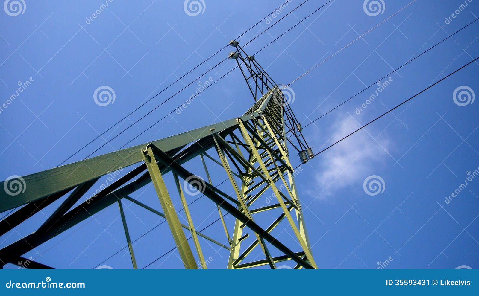 Powerline Pole With Three Cables Over A Cloudy Background Stock Image