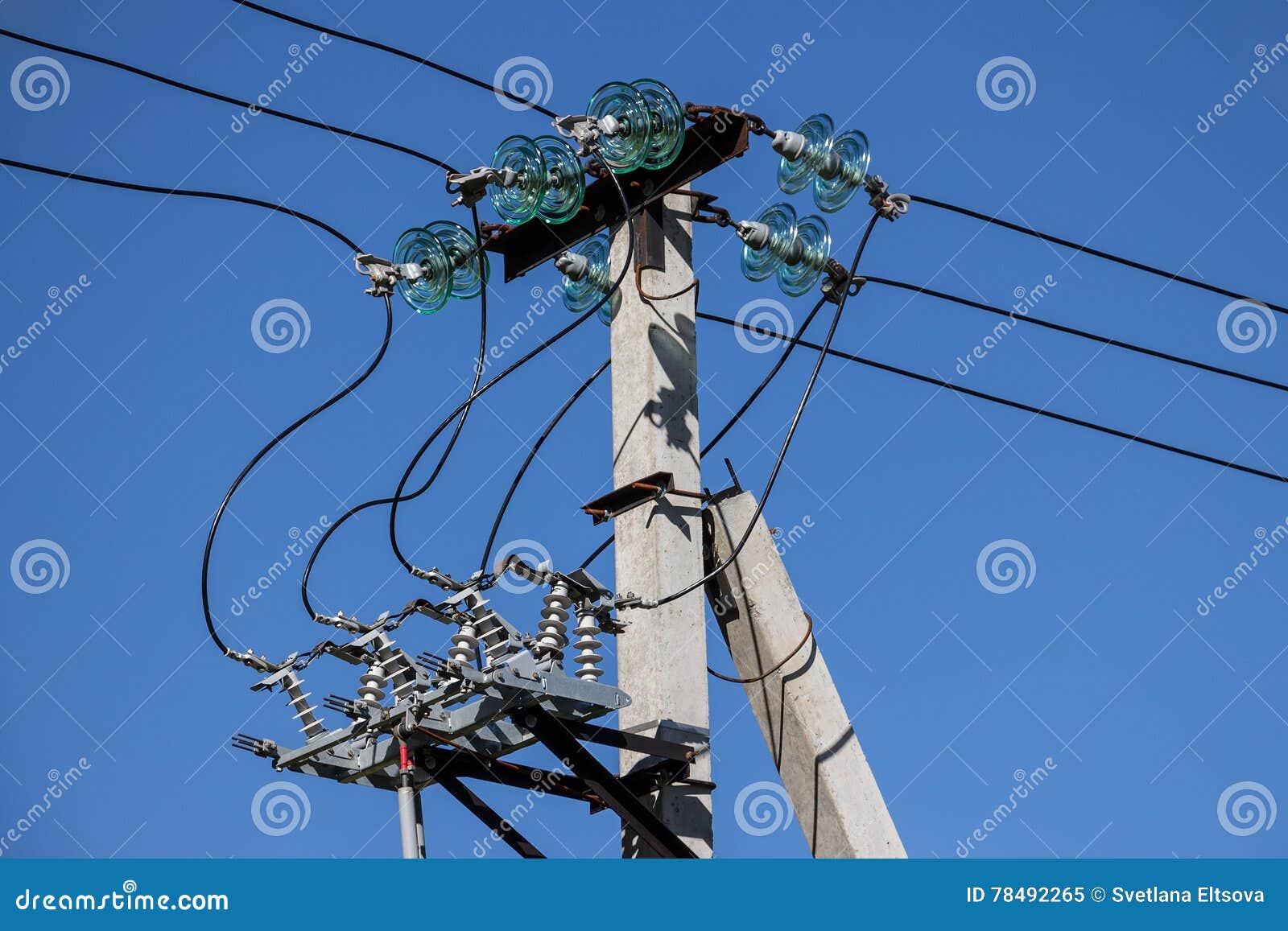 Powerline Support with Insulators and Linear Disconnector Stock Image