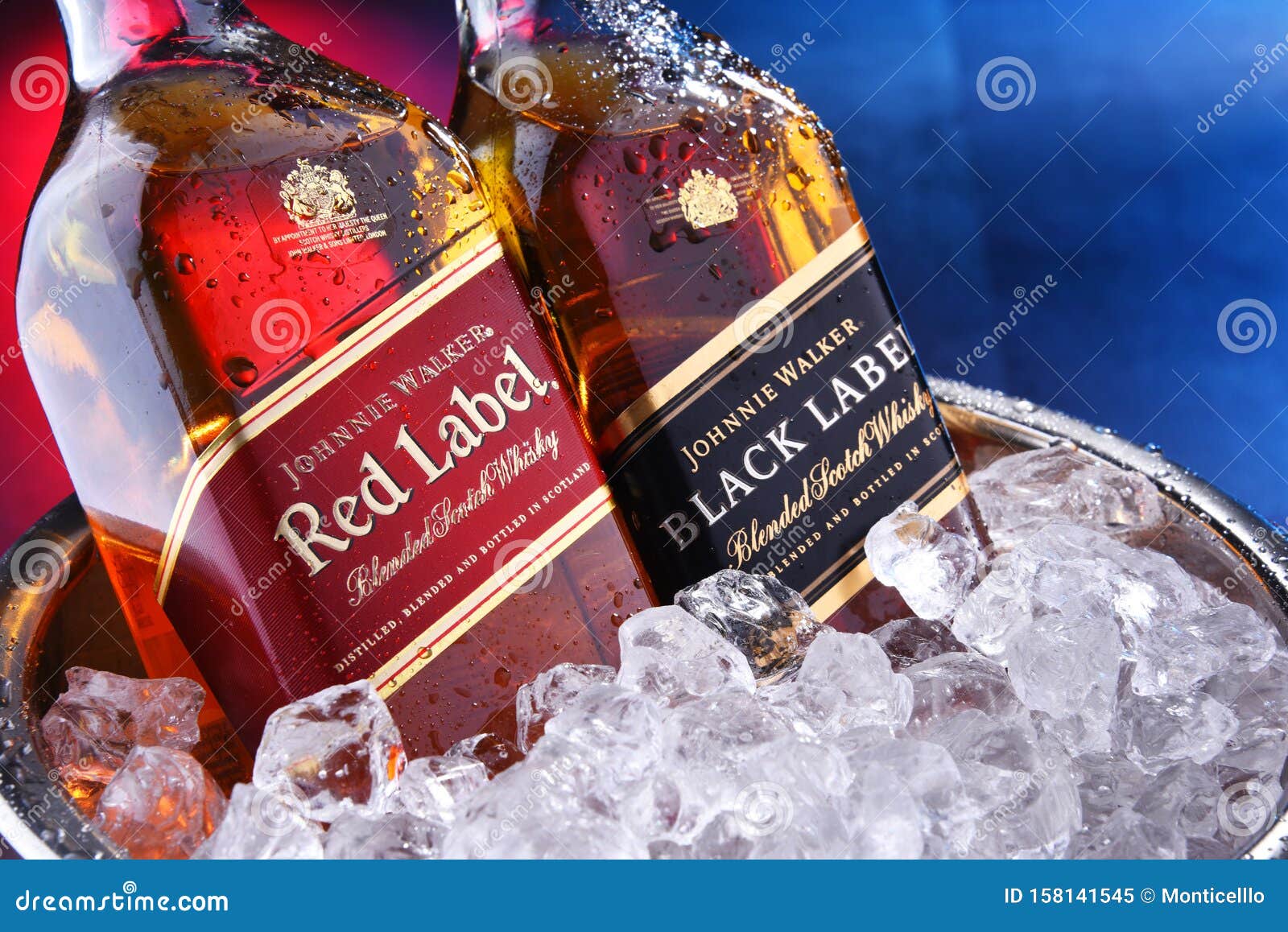 Bottles Of Johnnie Walker Whisky In Bucket With Crushed Ice Editorial Image Image Of Glass Label 158141545