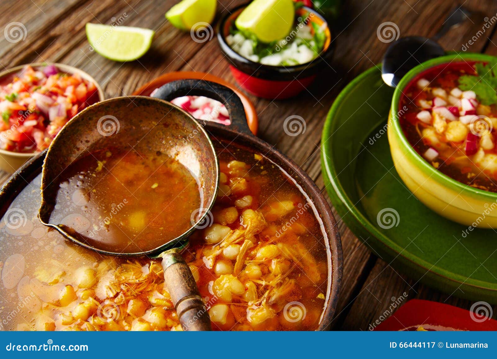 pozole with mote big corn stew from mexico in cooking pot