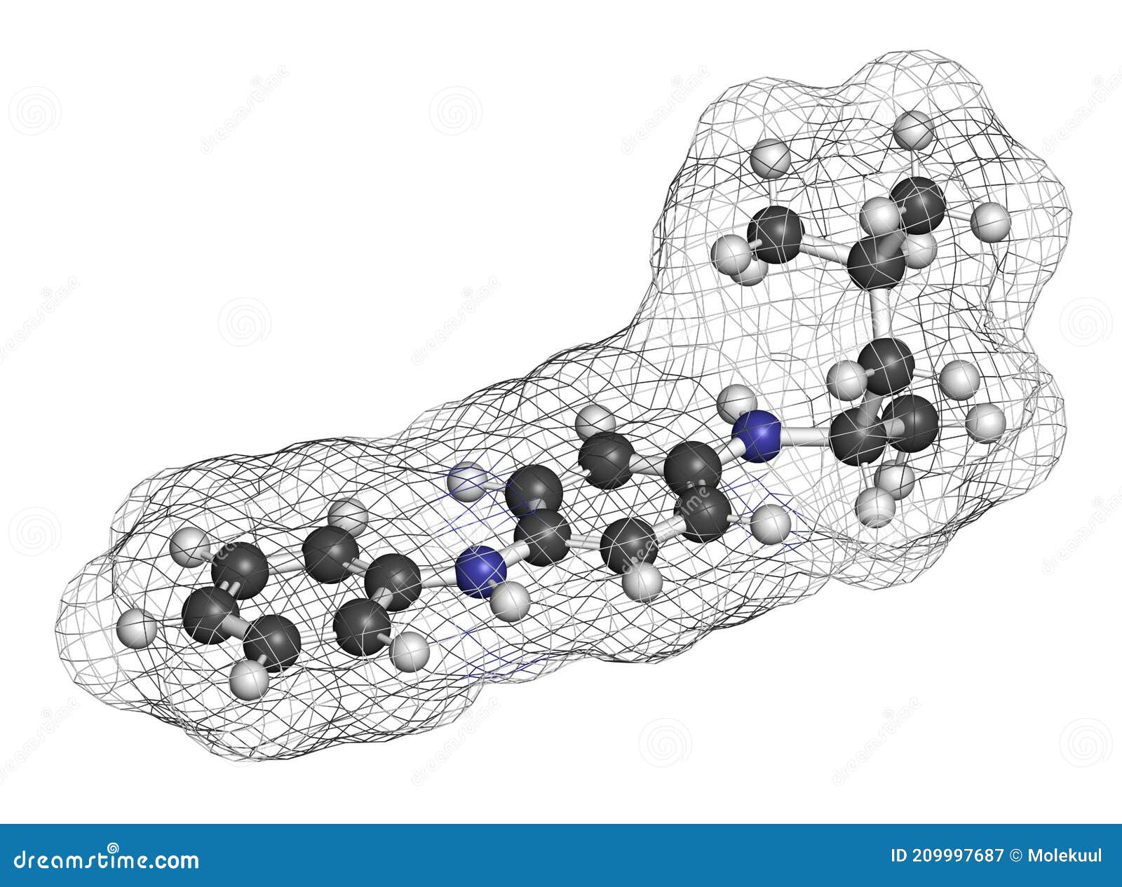 6ppd rubber additive molecule. toxic to salmon. 3d rendering. atoms are represented as spheres with conventional color coding:
