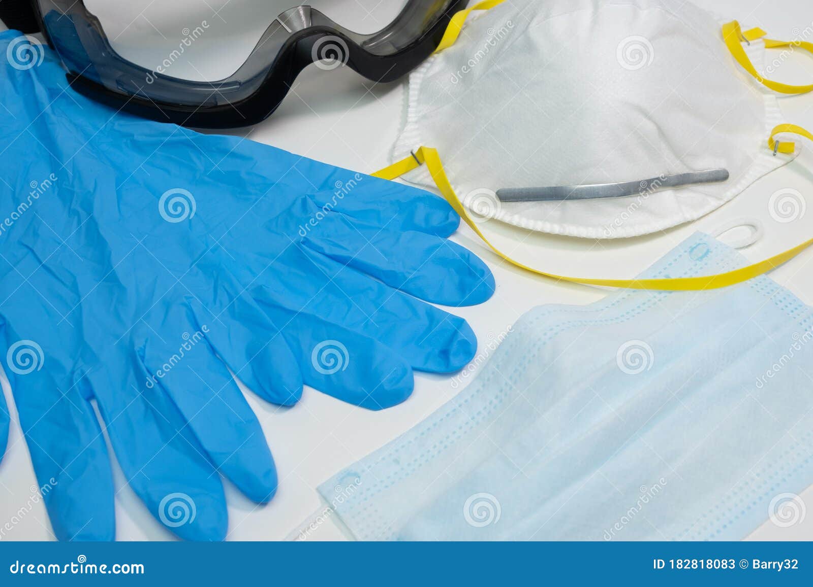 ppe personal protective equipment for medical use or virus prevention on white table.