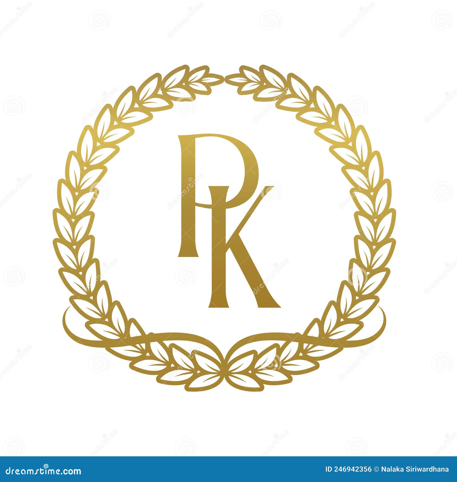 Initial Logo Letter PM With Golden Color With Laurel And Wreath