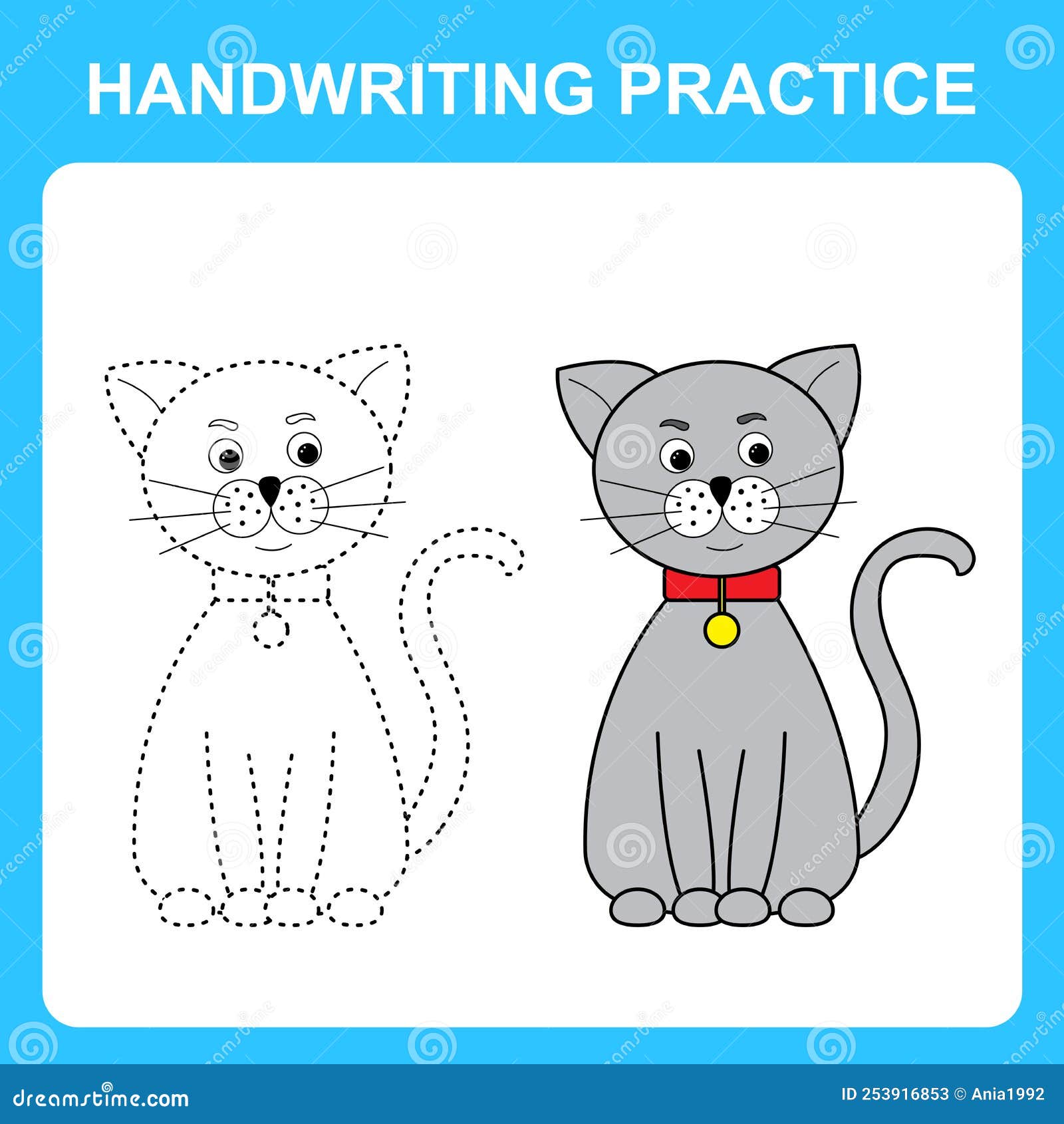 Práctica De Escritura a Mano. Dibujar Líneas Y Colorear El Gato