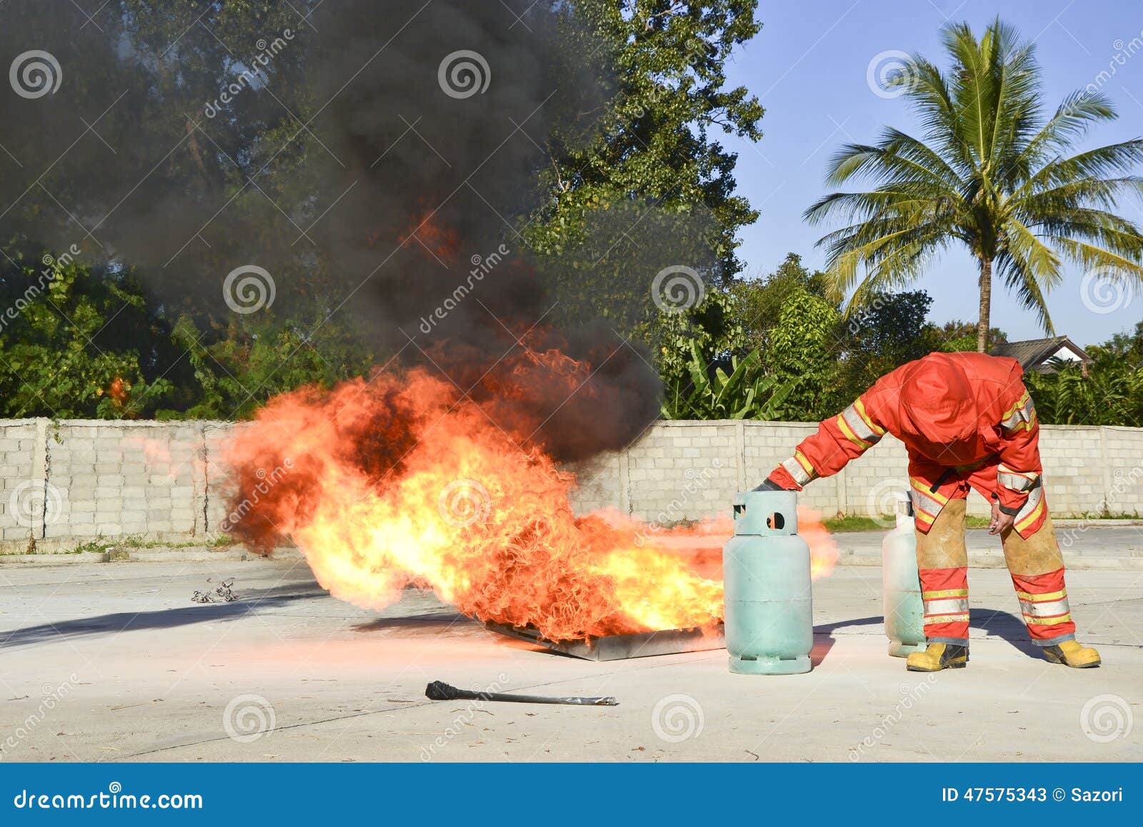 Fire Drills Using A Gas Cylinder As A Fuse. The Fires Caused By Gas To