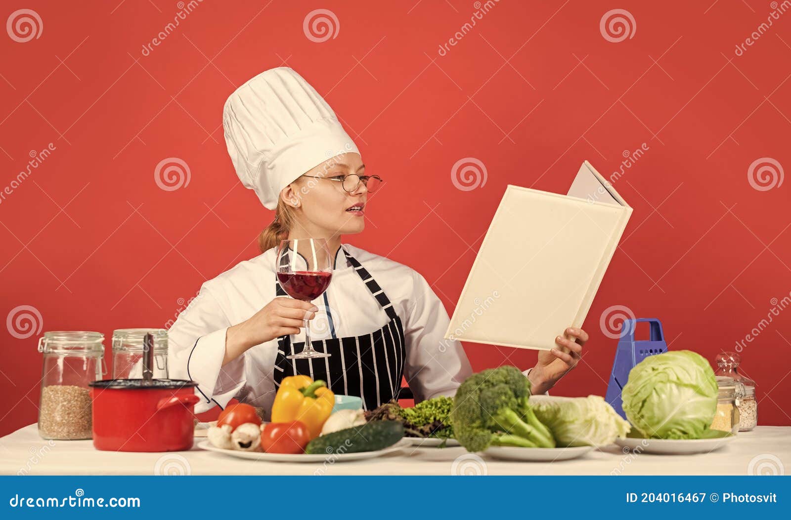 Practice More. Professional Chef Read Recipe for Cooking. Female Chef ...