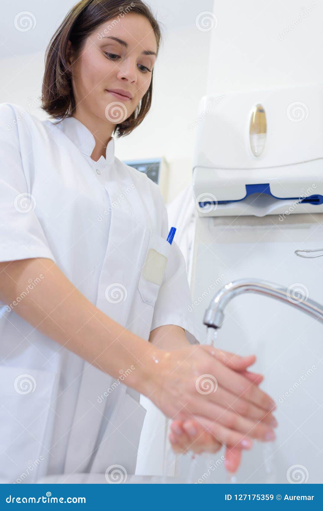 Practitioner Washing Her Hands Stock Image Image of towel, cleanliness 127175359