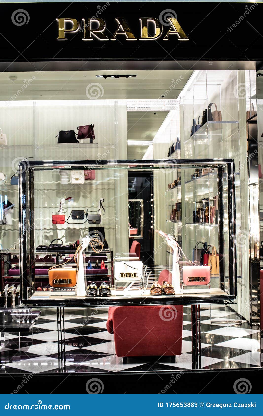 Prada Fashion Store, Window Shop, Bags, Clothes and Shoes on Display for  Sale, Modern Prada Fashion House Editorial Stock Photo - Image of boutique,  luxury: 175653883