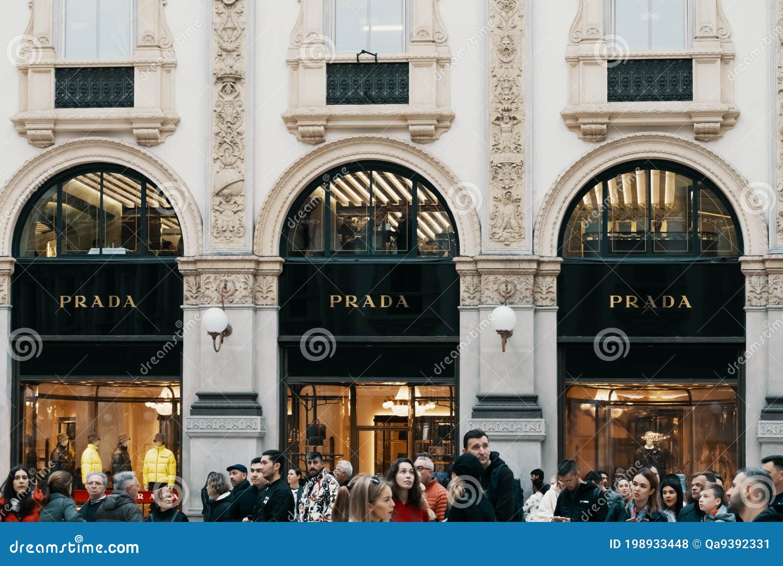 Prada Logo and Exterior of Luxury Fashion Shop in Milan`s Fashion District,  Montenapoleone Area. People Passing by Editorial Stock Photo - Image of  logotype, branding: 198933448