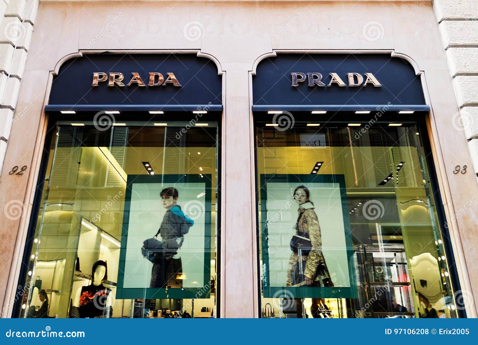 Prada Name on Street Shop Window Rome Editorial Stock Photo - Image of