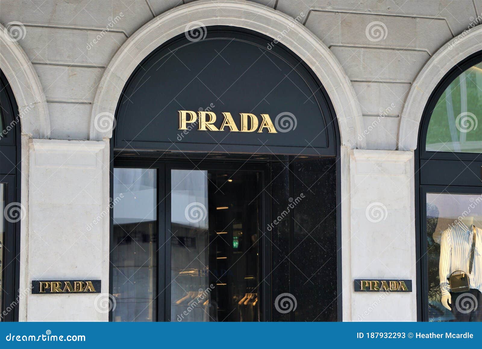 Prada Sign in Elaborate Gold Font on Awning Editorial Stock Photo ...