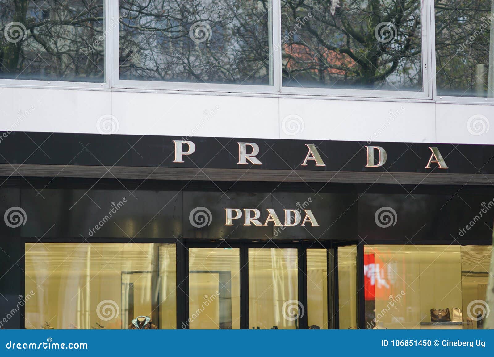 Prada sign outside a store editorial image. Image of boutique - 106851450