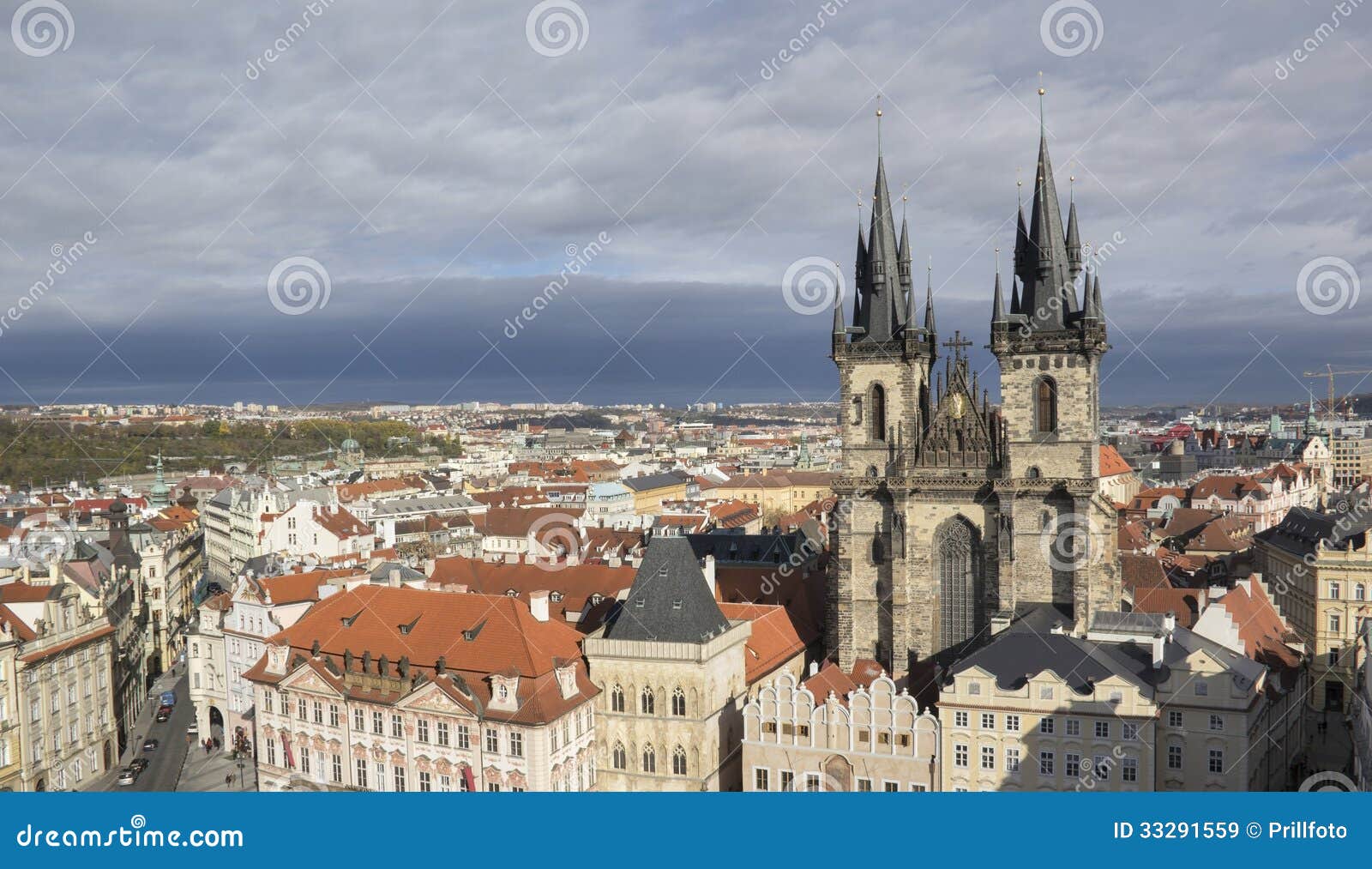 Aerial view of Prague, the capital of the Czech Republic at autumn time