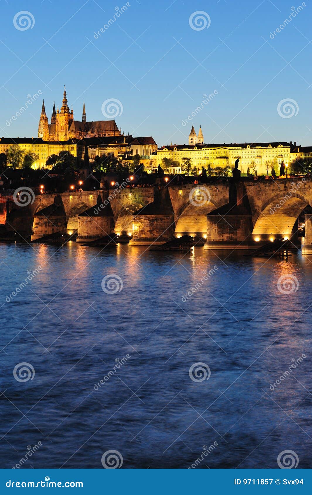Prague Castle &amp; Charles Bridge at night
