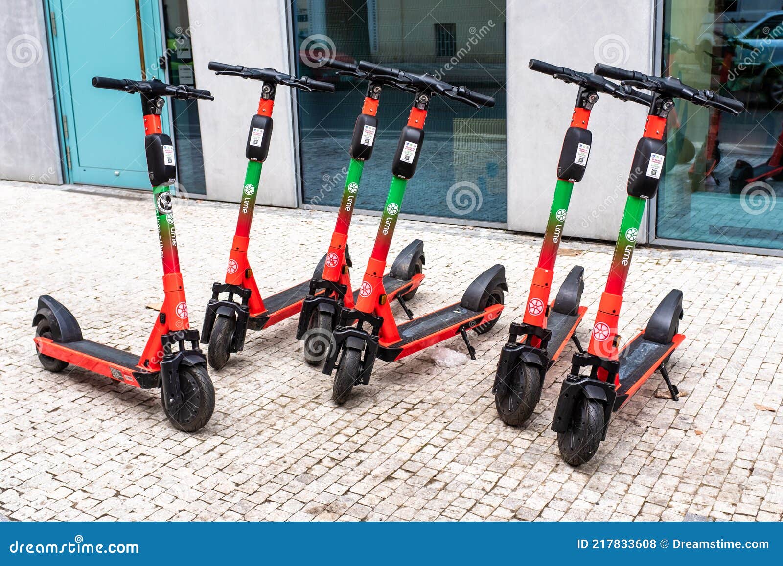Group of the Lime Uber Shared Scooters Parked on the of the Karlin District in Prague Editorial Stock Photo - of parked, 217833608