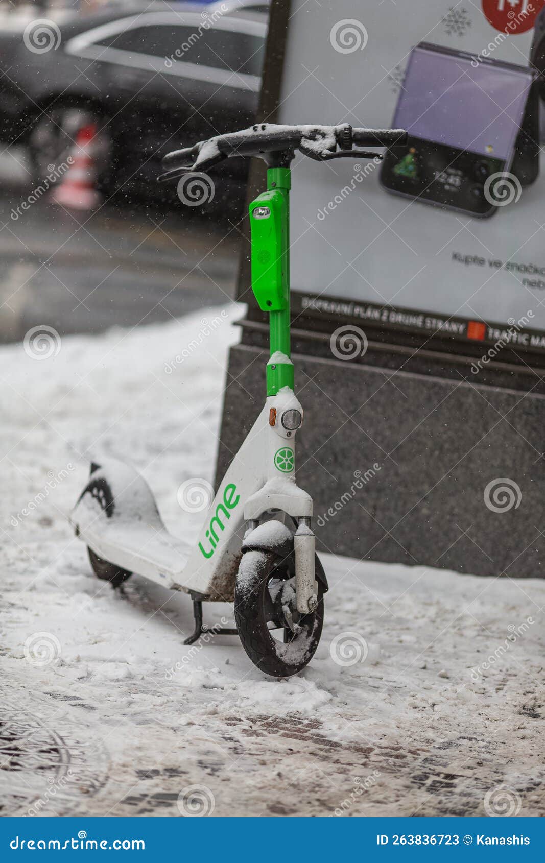 PRAGUE, Czech Republic â€“ DECEMBER 12th 2022 Lime Electric Scooter