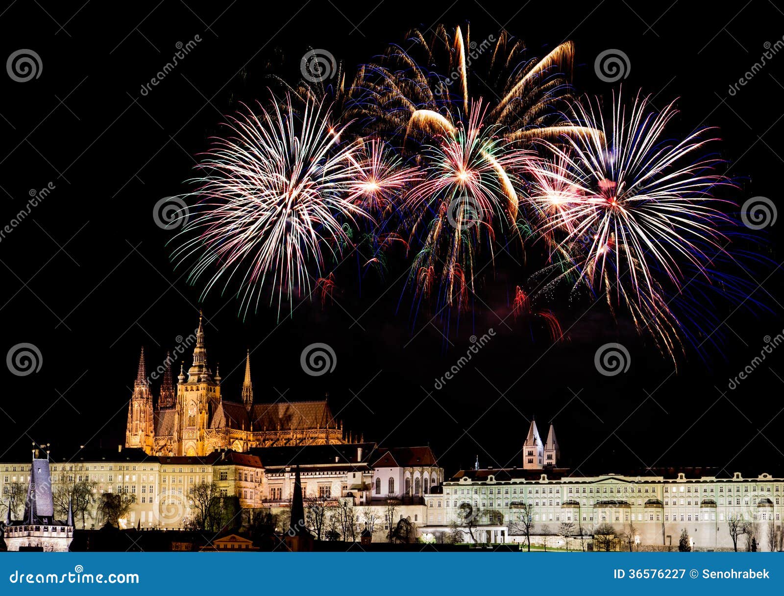 Prague fireworks stock image. Image of illuminate, cathedral 36576227