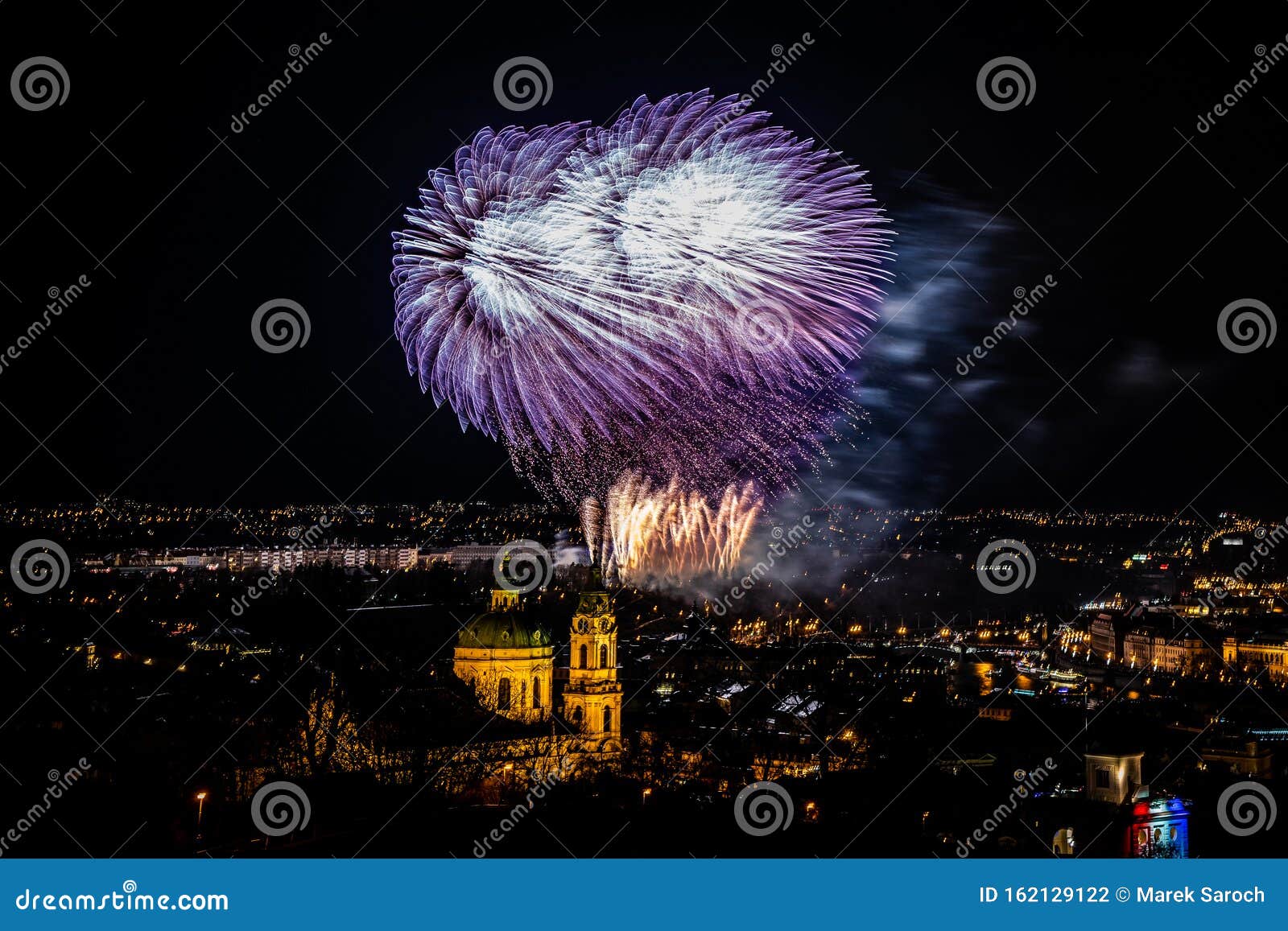 Prague New Year Fireworks in Czech Republic Stock Photo Image of
