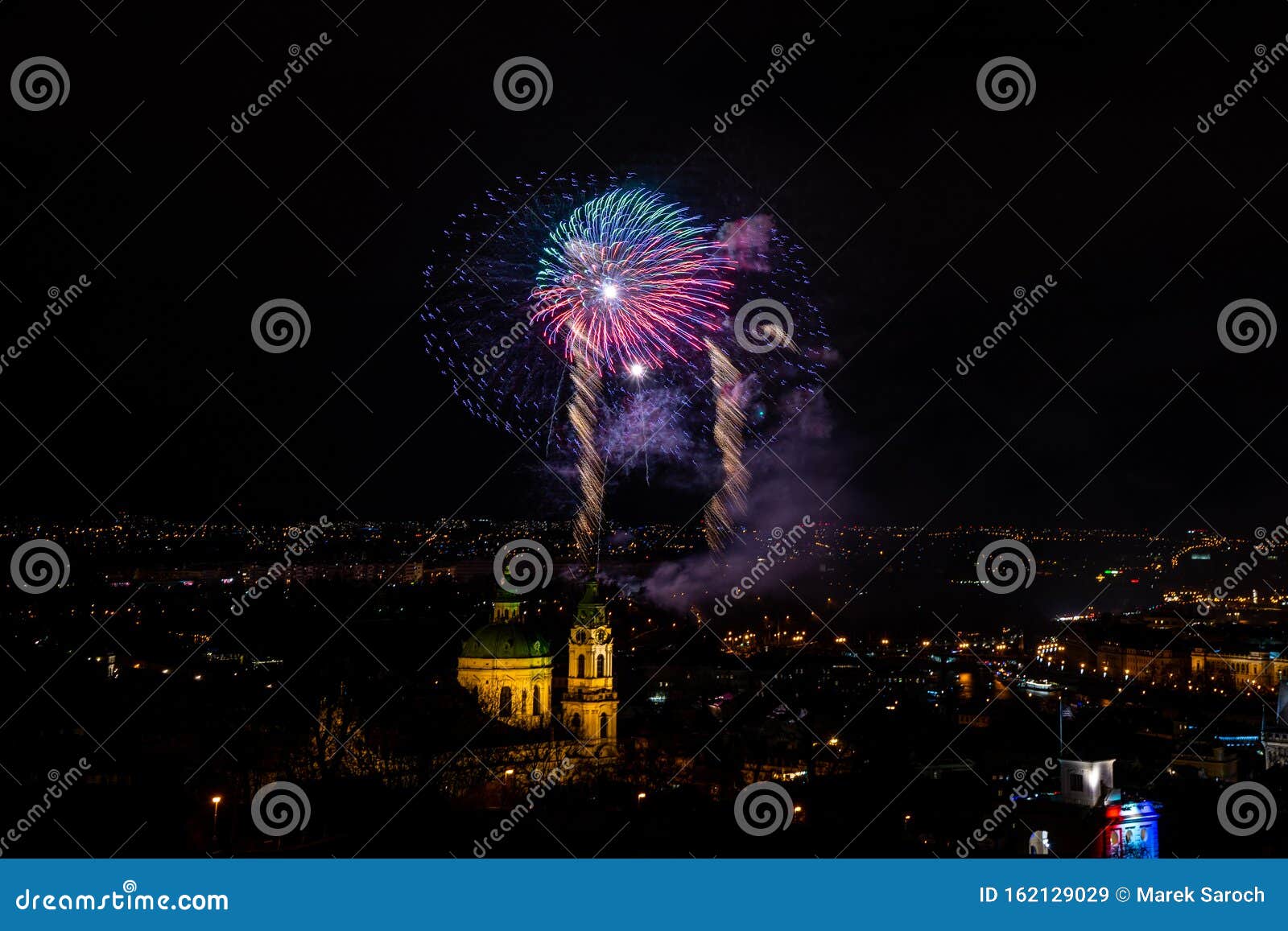 Prague New Year Fireworks in Czech Republic Stock Image Image of