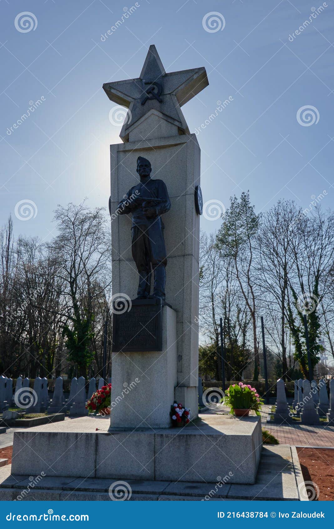 prague, czech republic-march 30, 2021 - prague war cemetery 1939-1945. its centrepiece is the monument to the 436 soviet soldiers