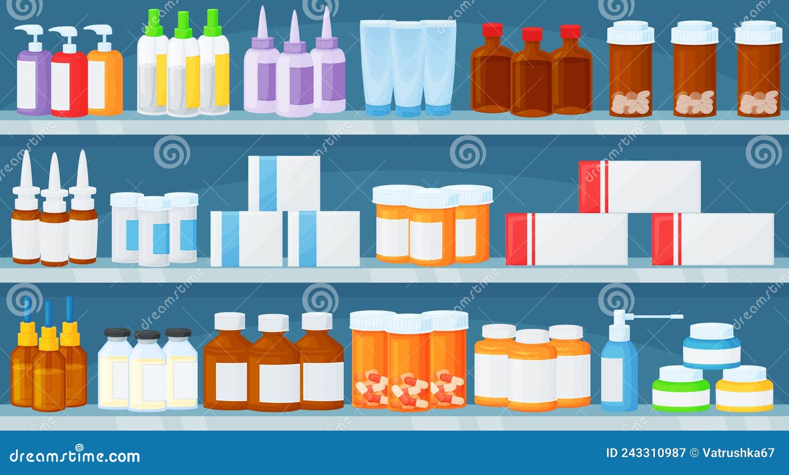 Medicamentos Dos Desenhos Animados. Diferentes Pílulas E Garrafas