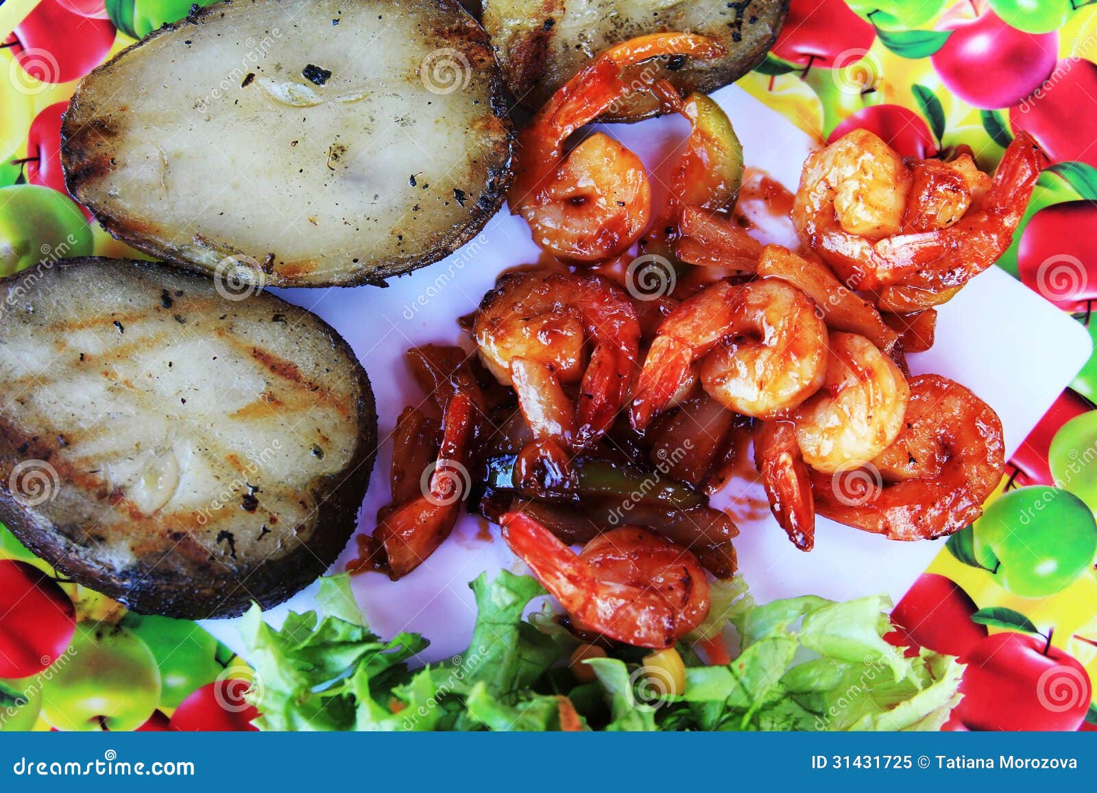 Prawn in sweet red sauce stock image. Image of salad 31431725