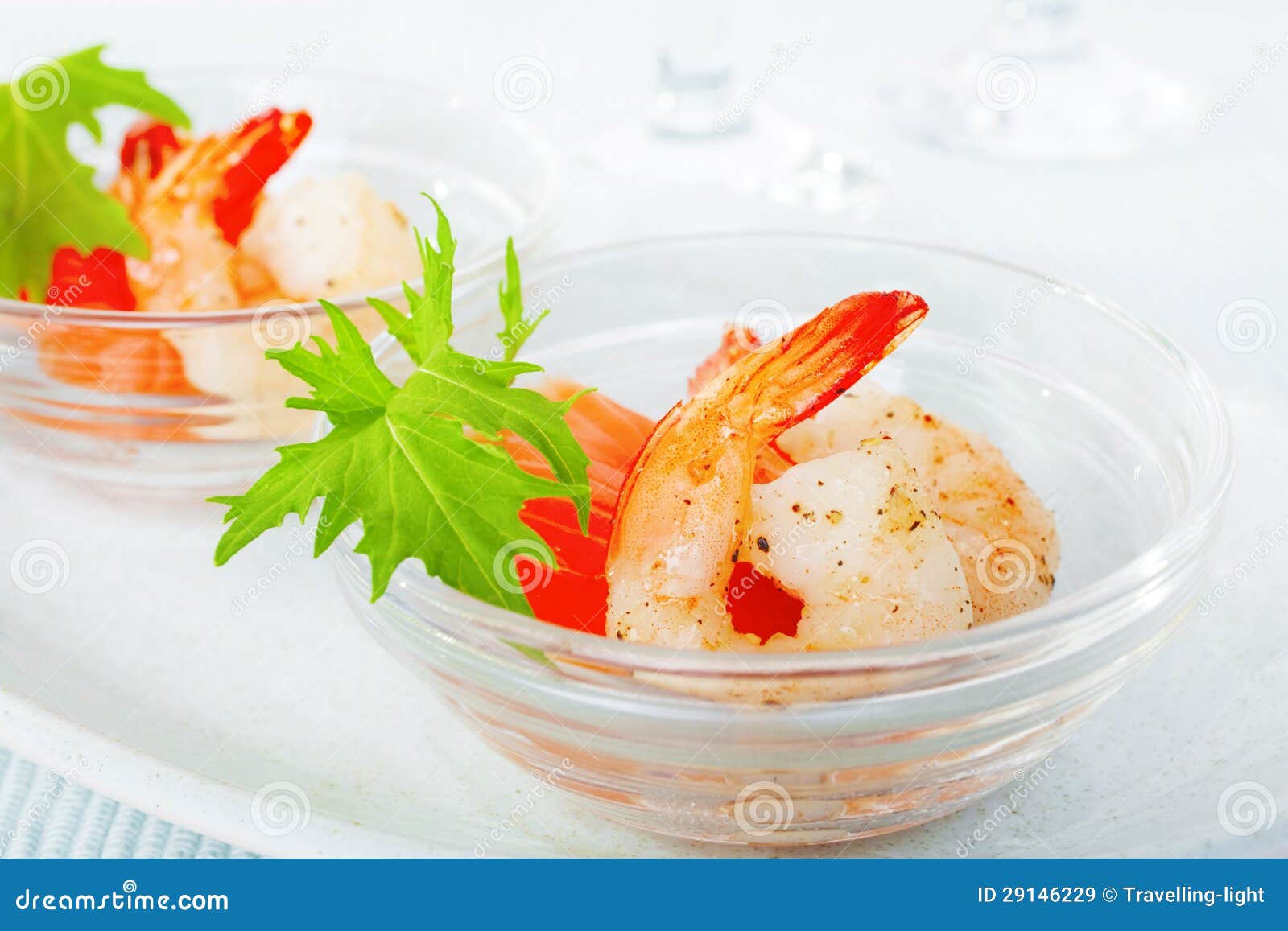 prawns shrimp smoked salmon mizuna appetiser