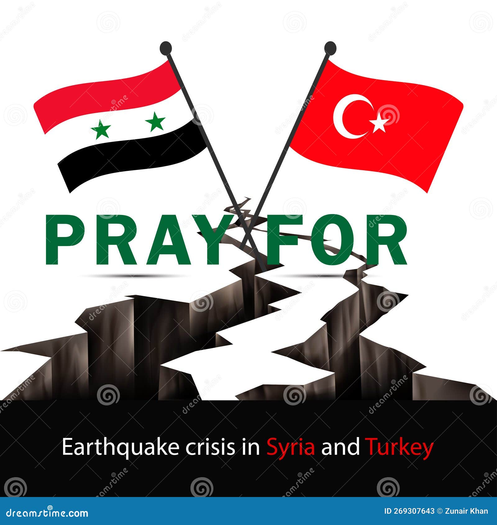 Pray for Turkey and Syria, Earthquake Cracks, Post Design Stock