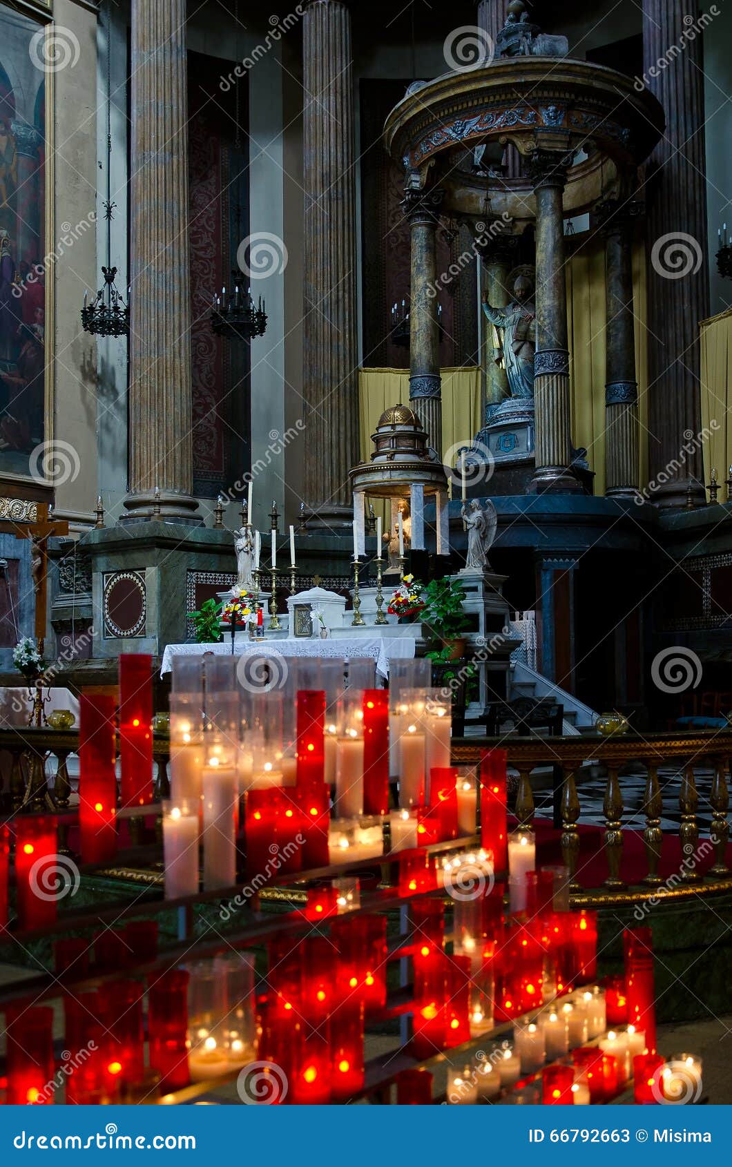 Prayer candles in church stock image. Image of burning 66792663