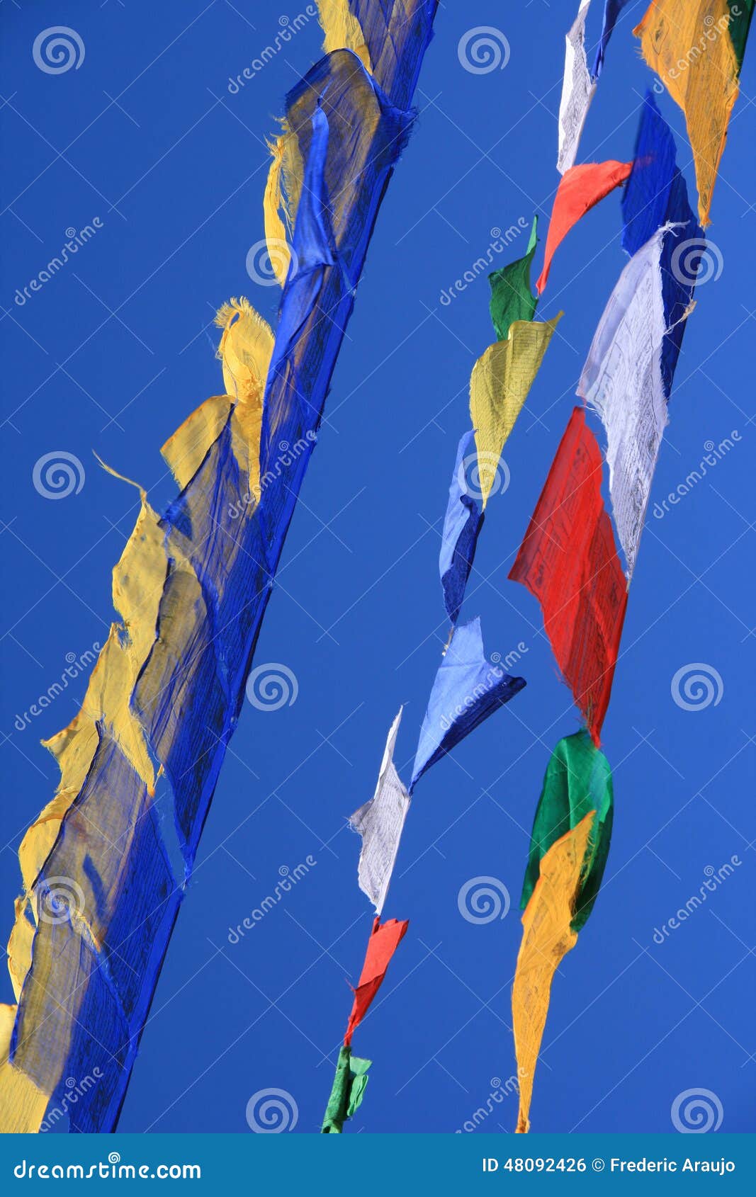 Prayer Flags are Floatting in the Sky in Bhutan Stock Photo