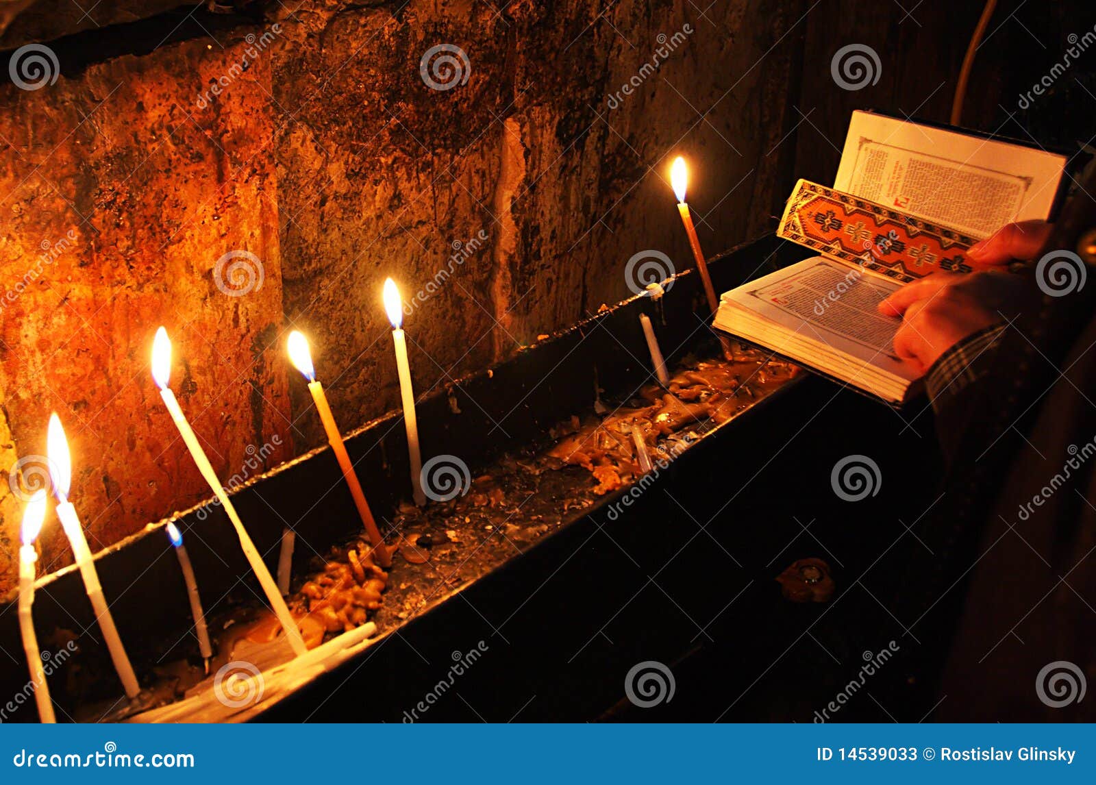 Prayer with Holy Bible and Candles in the Church. Stock Image Image of faith, east 14539033