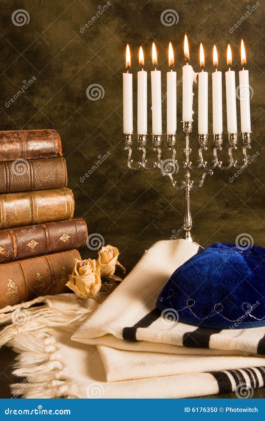 Prayer shawl and hanukkah stock photo. Image of candle 6176350