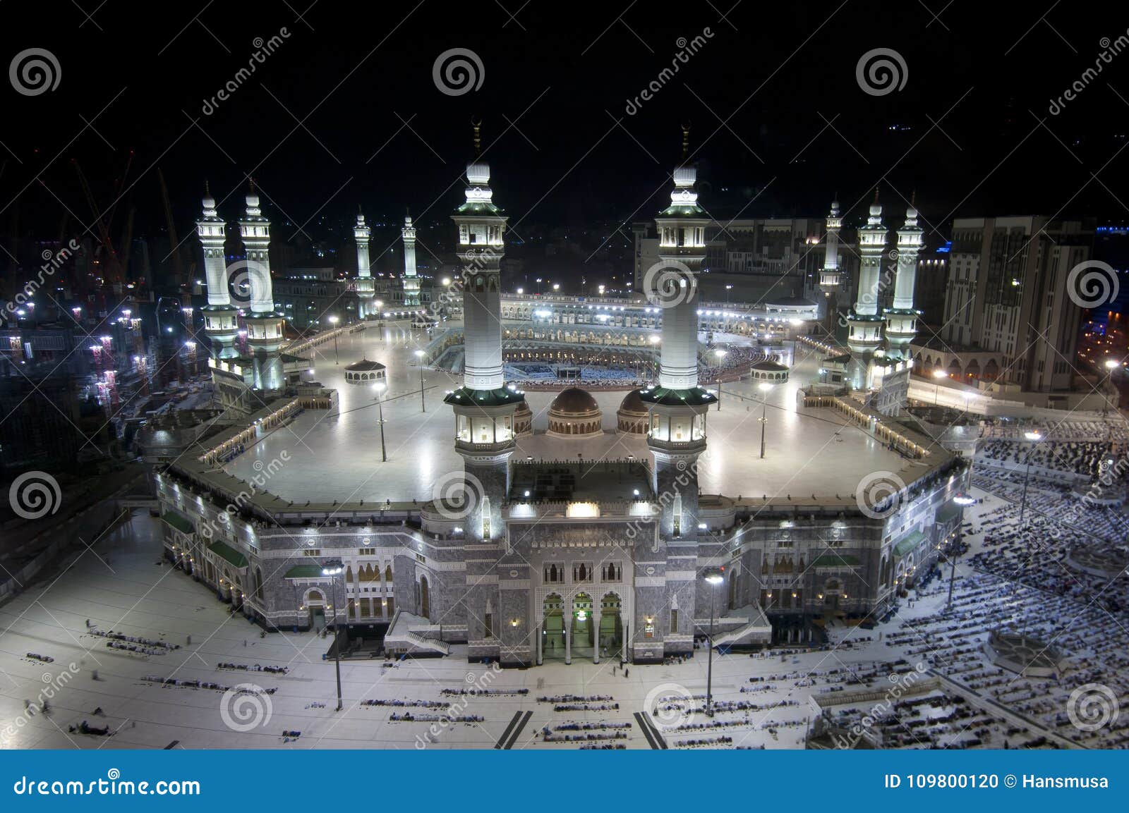 prayer and tawaf of muslims around alkaaba in mecca, saudi arabia