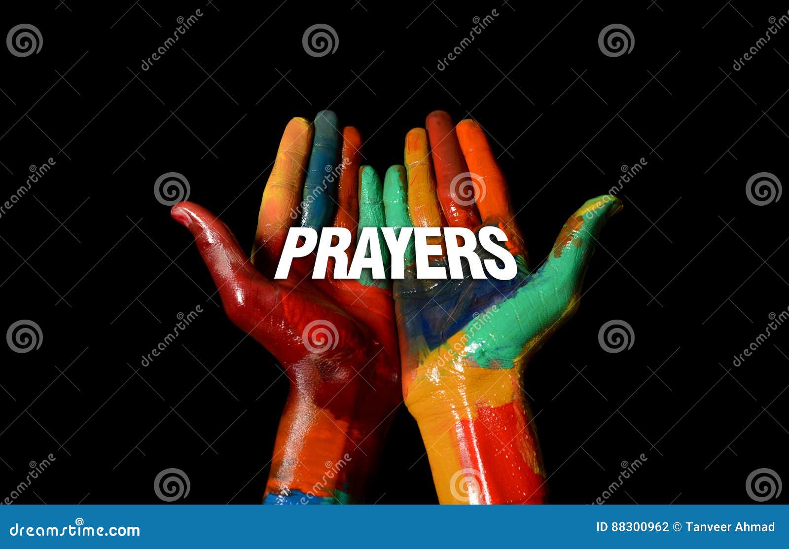 prayers word concept on multi colors painted hand