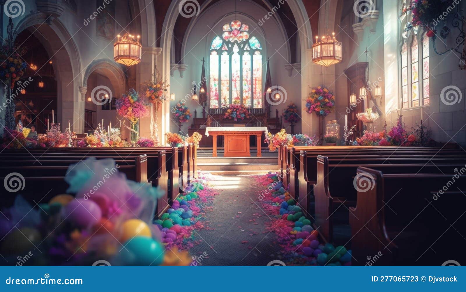 Praying Catholics Illuminate Chapel Altar with Candles Generated by AI