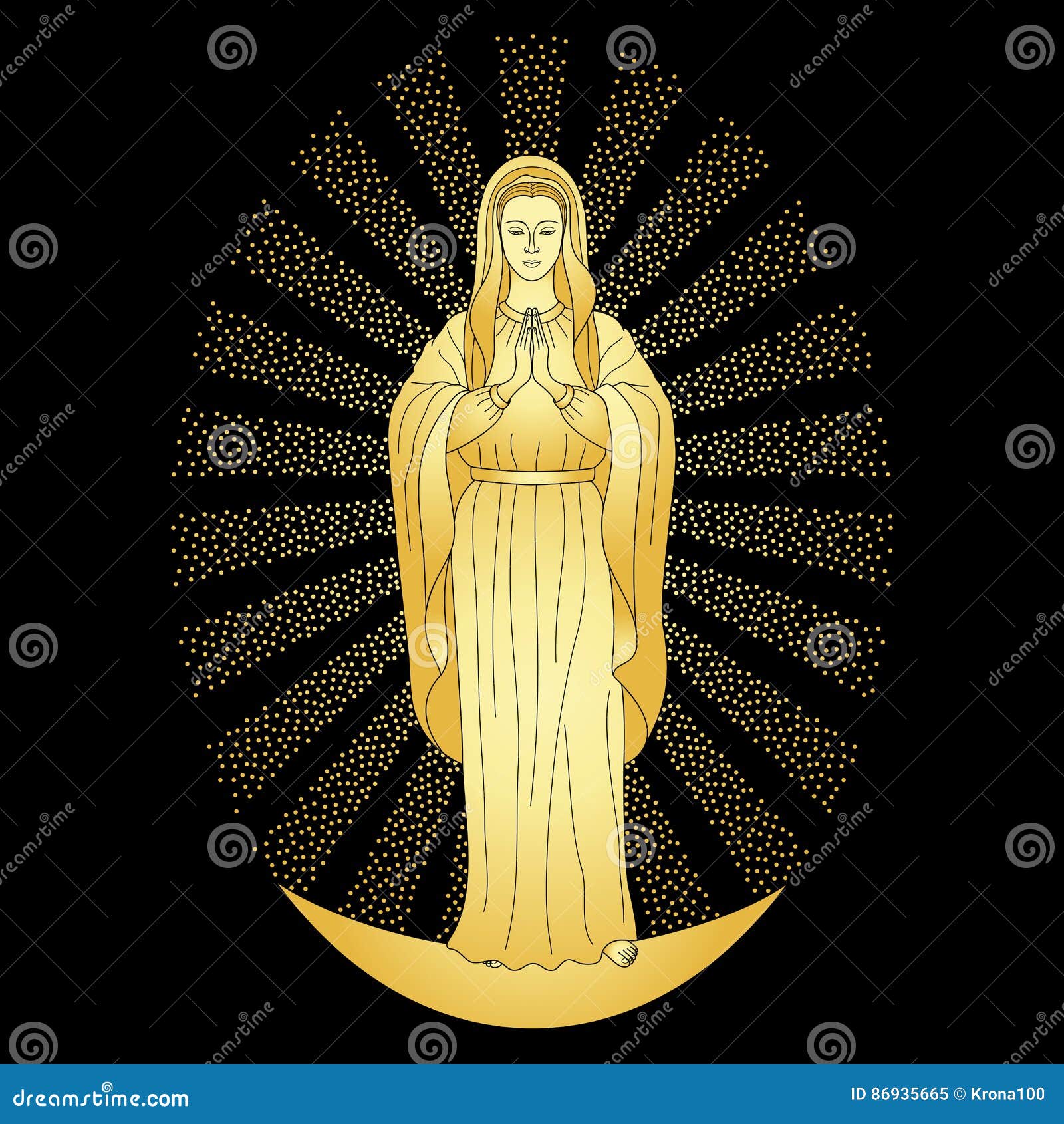Praying Gold Virgin Mary stock vector. Illustration of catholic 86935665