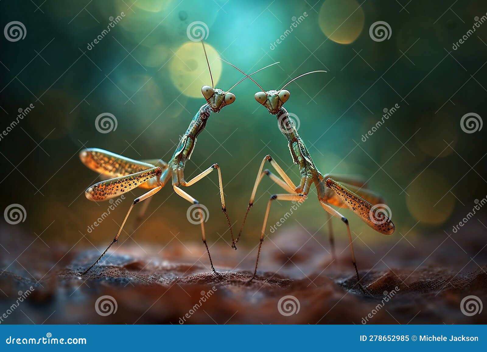 Generative Ai Illustration of a Pair of Praying Mantis Stock