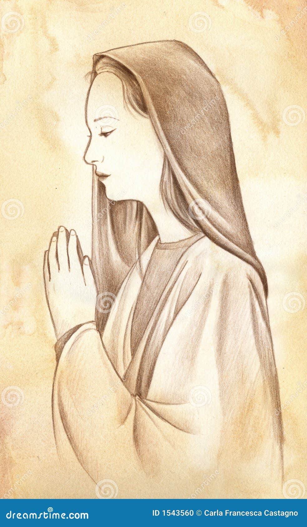 Praying Virgin Mary - Pencil Drawing Stock Illustration 