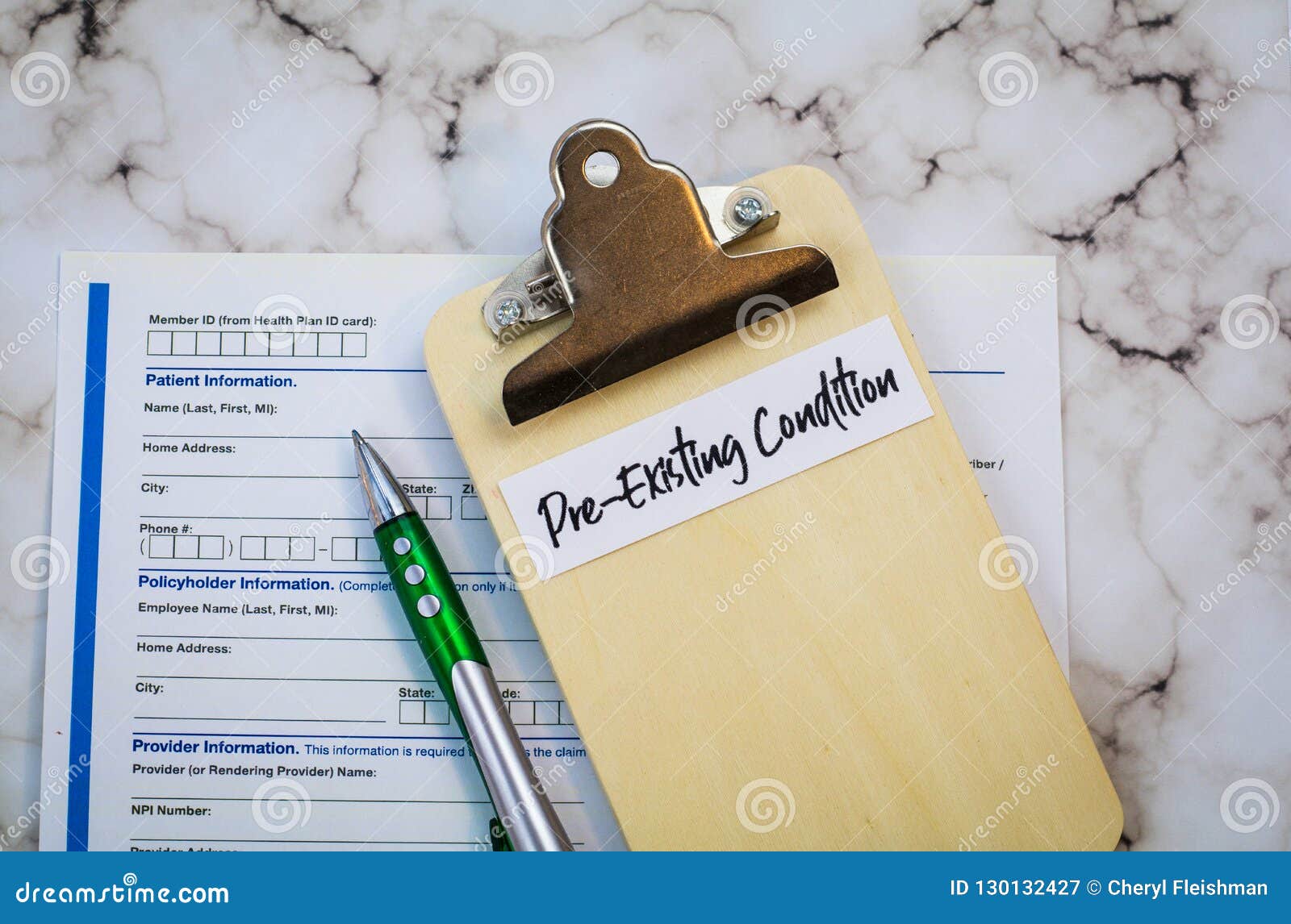 pre-existing condition healthcare concept with clipboard and form