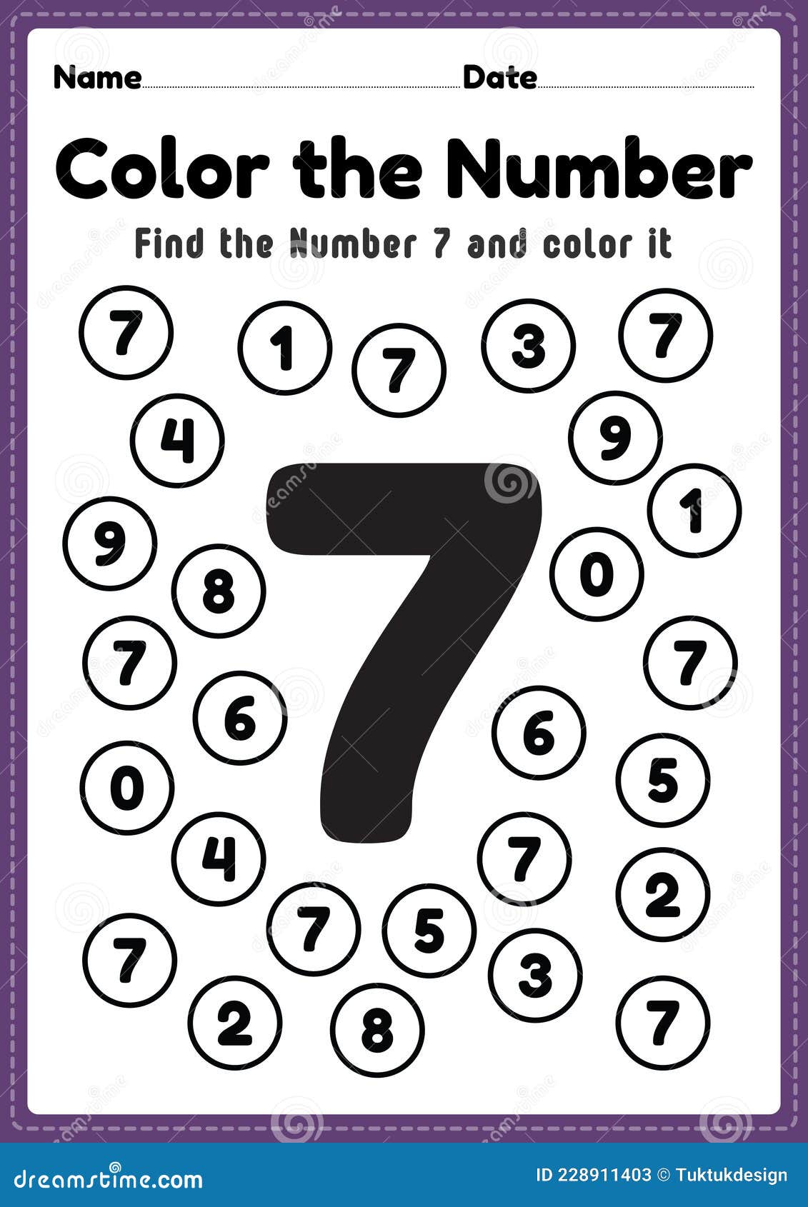 pre k math worksheets number 7 coloring maths activities for preschool and kindergarten kids to learn basic mathematics skills stock vector illustration of mathematics preschool 228911403