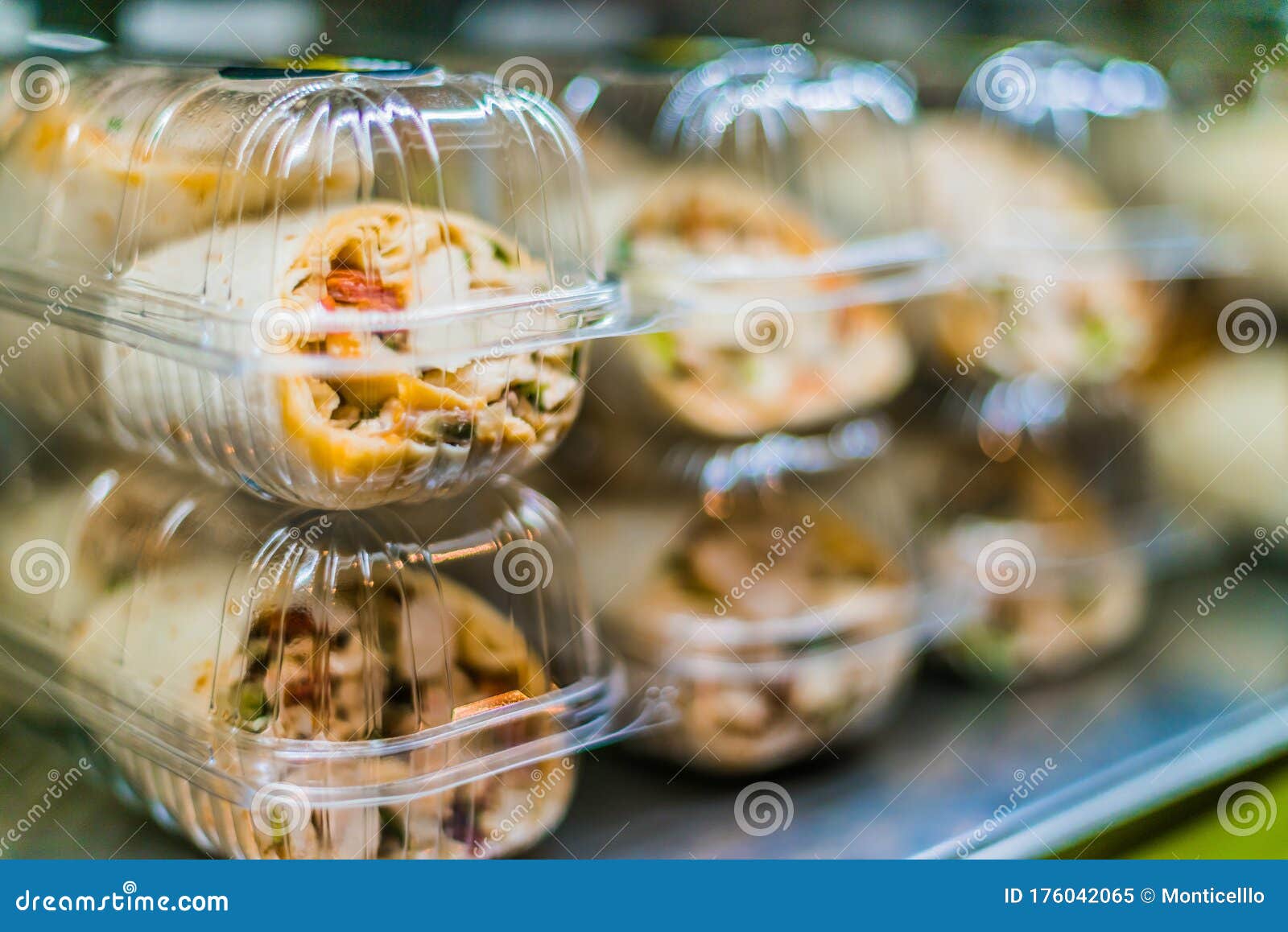 Prepackaged Sandwiches Displayed In A Commercial Refrigerator Stock
