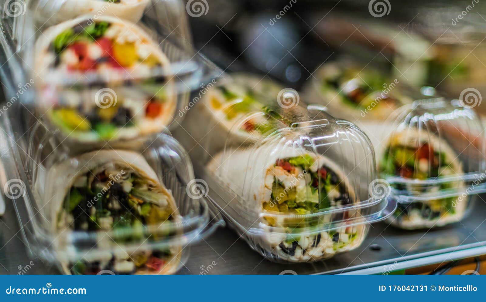 Prepackaged Sandwiches Displayed in a Commercial Refrigerator Stock
