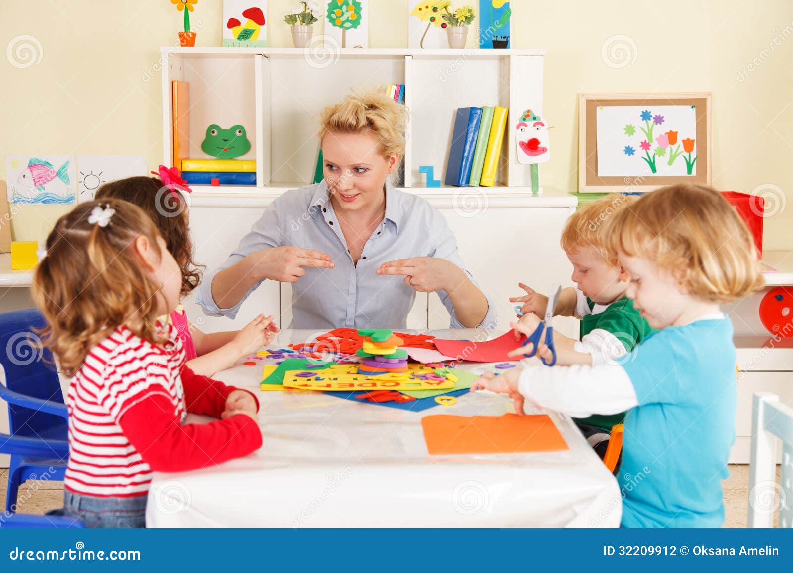 Pre School Children In The Classroom With The Teacher Stock Photo