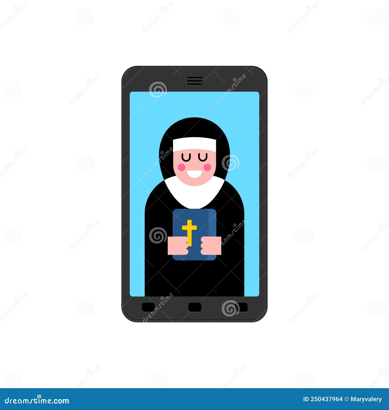 Preaching Online. Prayer Online. Sermon and Gadget. Nun and Smartphone
