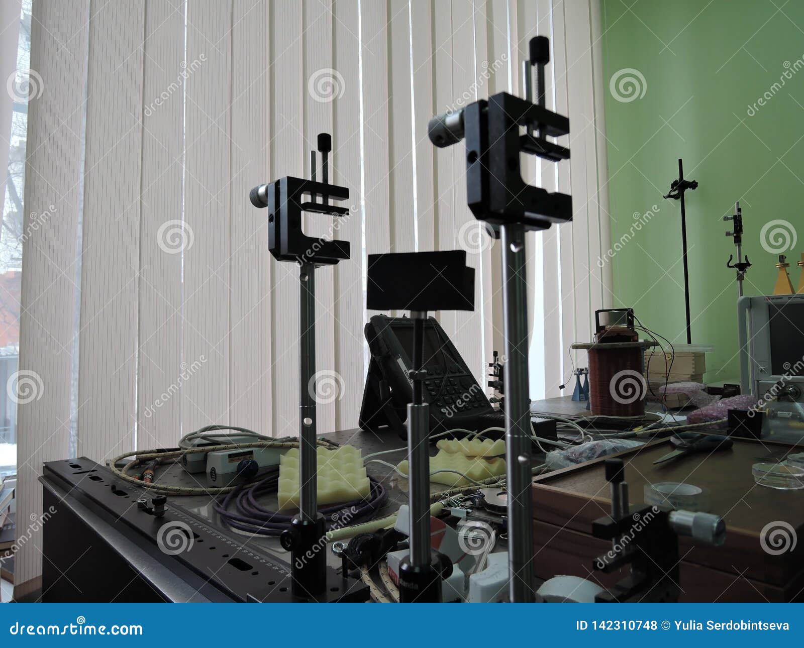Precise Angle Optical Mounts on Optical Table Stock Photo Image of