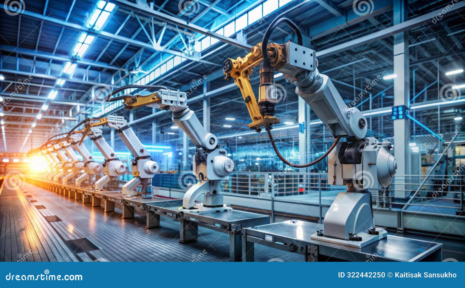 industrial robotic arms in a modern factory. the industry 4.0 concept